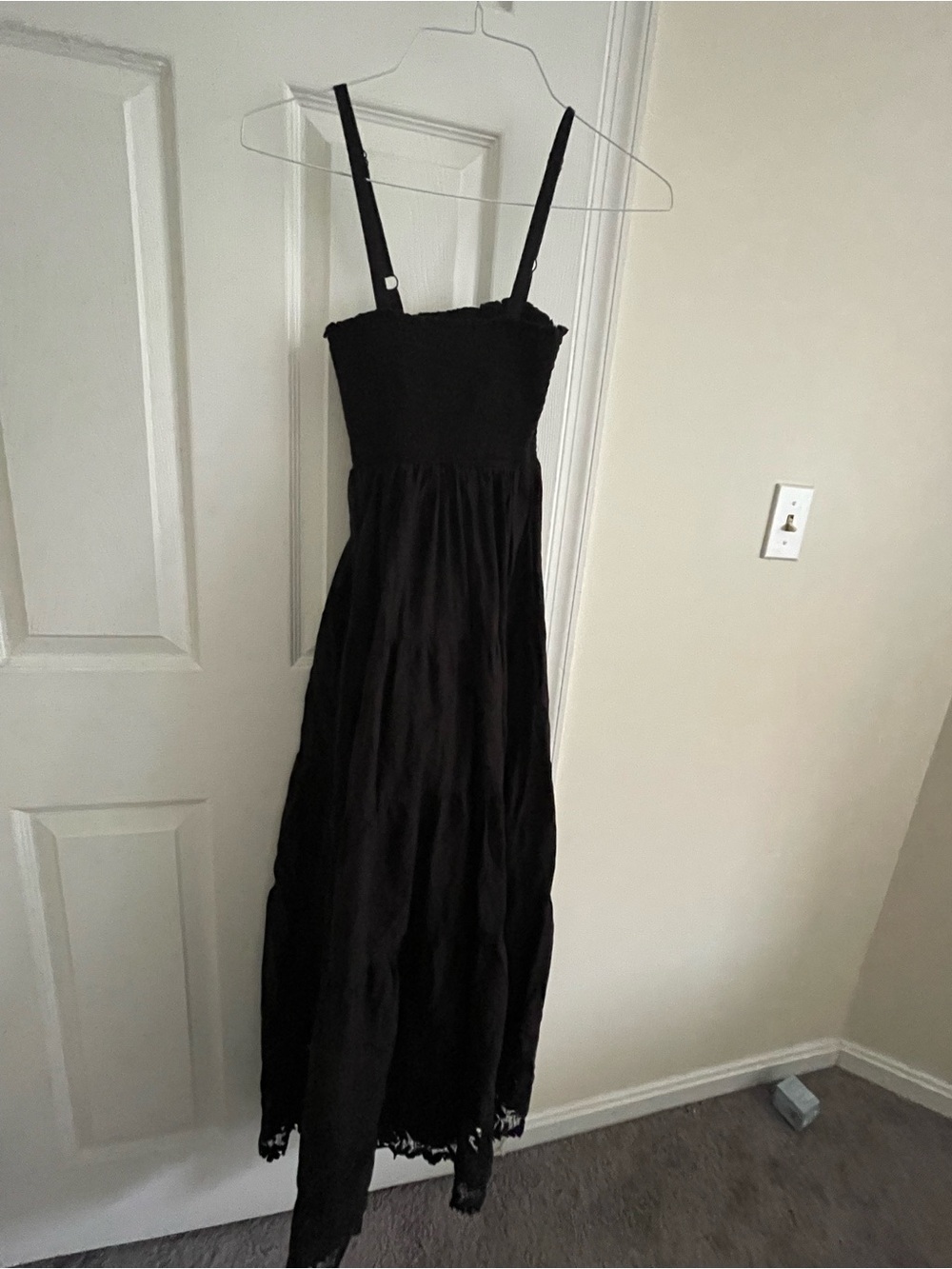 White Fox Boutique Black Smocked Midi Dress with Straps